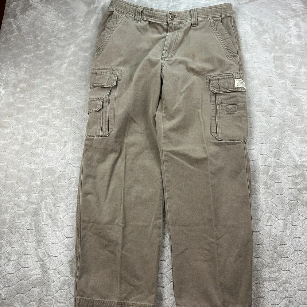 Eddie Bauer Mens Brown 34x28 Cargo Pants Pocket Button Zip Closure Straight Cut